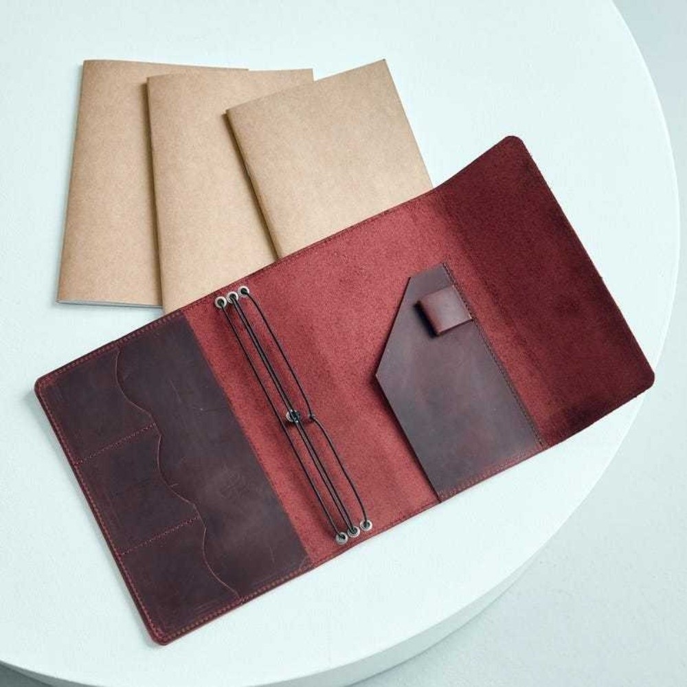 Vintage Leather Journal Notebook - 가죽 재질의 리필 가능한 노트북 정리함,